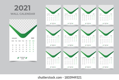 Wall calendar design 2021 template Set of 12 Months, Week starts Monday, Stationery design, calendar planner
