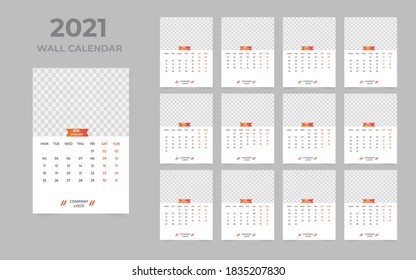 Plantilla de diseño de calendario de pared 2021 