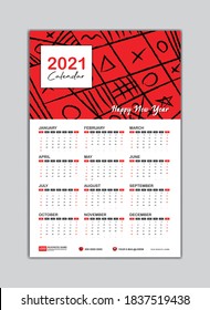 Wall Calendar Design 2021 design template. Week Starts on Saturday. 12 months yearly calendar set in 2021, Planner, vector illustration