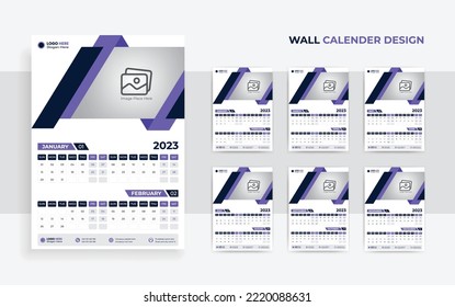 Wall Calendar Design  2023 New Year Corporate Business Company Cover 12 Months 6 Page
