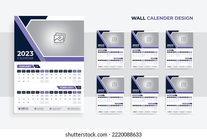 Wall Calendar Design  2023 New Year Corporate Business Company Cover 12 Months 6 Page
