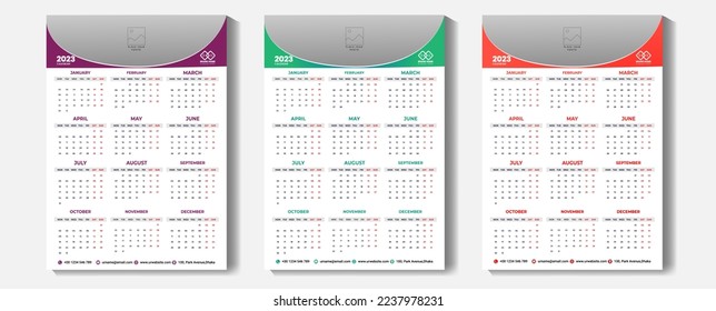 Wall Calendar Design 2023 template, 12 Month wall calendar 2023, Modern wall calendar design for new year 2023, Abstract wall calendar 2023 template design