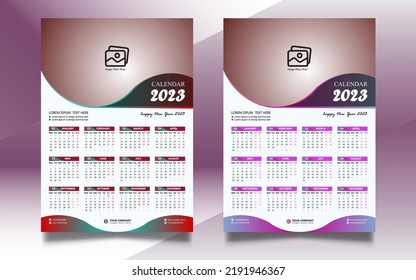 Diseño de calendario de pared 2023 plantilla vectorial 1página A3 tamaño, Este diseño de plantilla de diseño único que puede utilizar para su negocio comercial.
