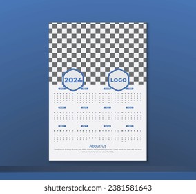 Wall calendar design 2024 vector template 1page A3 size, Corporate Wall Calendar 2024
calendar for 2024