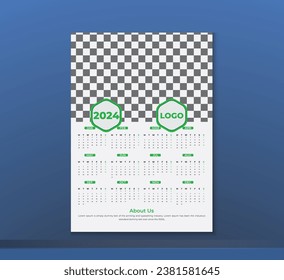 Wall calendar design 2024 vector template 1page A3 size, Corporate Wall Calendar 2024
calendar for 2024