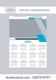 Wall calendar design 2024, Week Start Monday Corporate Design Plan Template, English vector calendar layout, Yearly diary, Pocket or wall formats. Vector illustration.