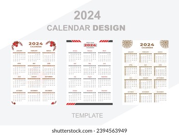 Wall calendar design 2024 year template.