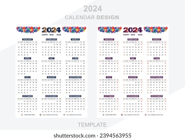 Wall calendar design 2024 year template.