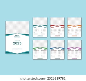 Wall Calendar Design 2025, 6 Página 12 Mes Incluido.