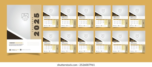 Diseño de calendario de pared 2025, calendario Corporativa de pared de 12 meses 2025, la semana comienza el lunes, Plantilla de diseño de calendario de Vertical moderna