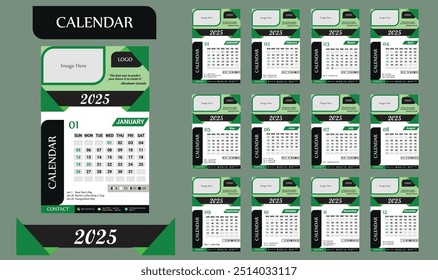  wall calendar design 2025 Print Ready One Page wall calendar template design for 2025. Week starts on Sunday