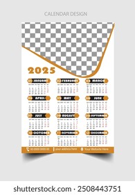 Projeto de modelo de layout de tamanho A4 de 1página de modelo de vetor 2025 design de calendário de parede que você pode usar para seu negócio comercial.