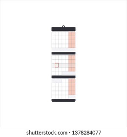 Wall calendar as design element of office interior in navy and pink colors on a white background. Template. Simple flat  style.Vector illustration.For decoration workplace or cabinet