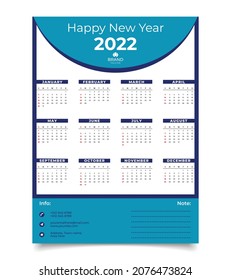 Wall calendar design template for the 2022 year.