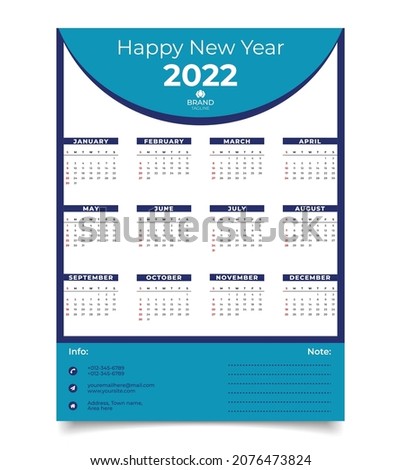 Wall calendar design template for the 2022 year.
