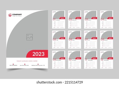 Wall calendar design template for 2023, Vector illustration, Week starts from Sunday