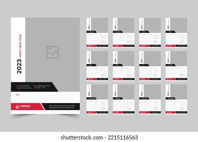 Wall calendar design template for 2023, Vector illustration, Week starts from Sunday