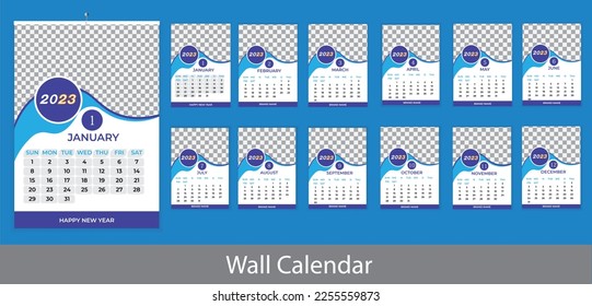 Wall Calendar design template for 2023,Editable design.Brand Identity for any Company .