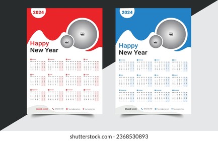 Wall Calendar Design Template for 2024, Wall Calendar 2024, Wall calendar design template for 2024, simple, clean, and beautiful and fresh Calendar for 2024