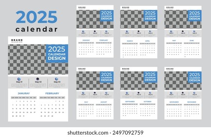 Wandkalender Designvorlage für 2025, minimalistisches, sauberes und elegantes Design.
