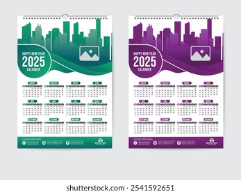 Plantilla de diseño de calendario de pared 2025, lista para imprimir Diseño de Plantilla de calendario de pared de una página de 12 meses para 2025