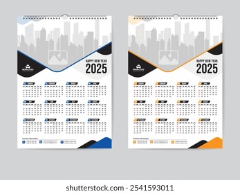 Plantilla de diseño de calendario de pared 2025, moderno calendario de una página de 12 meses 2025