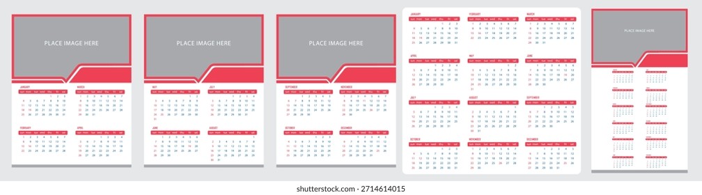 Plantilla de diseño de calendario de pared para 2026 con marcadores de posición de Imagen personalizables