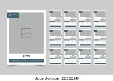 Wall calendar design template, Cover Calendar, 12 months templates, Vector Template, Wall Calendar 2023