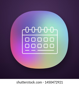 Wall calendar, desk planner app icon. UI/UX user interface. Web or mobile application. Business scheduler vector isolated illustration. Office, home accessory. Time management, planning symbol