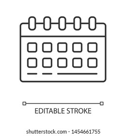 Wall calendar, desk planner linear icon. Business scheduler thin line illustration. Monthly timesheet contour symbol. Office workplace, home accessory vector isolated outline drawing. Editable stroke