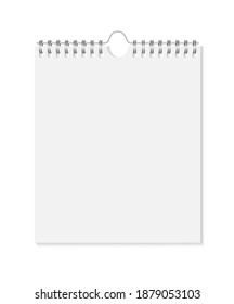 Der Wall-Kalender ist verspottet. Vektor 3d realistisch. Bleib auf Stahlfedern. Vertikale Vorlage auf weißem Hintergrund. EPS10.
