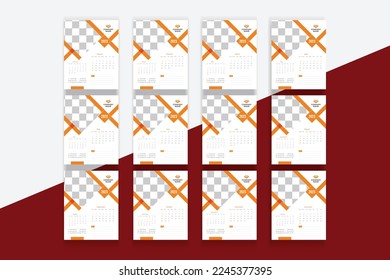 Tape Kalender neues Jahr Vektorgrafik. Die Woche beginnt am Montag. monatlicher Planer Kalender 2023 Jahr Englisch Kalender Vorlage. Firmenmauerkalender im minimalistischen Stil. Planer ausführen