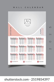 Calendario de pared Calendario de una página Calendario de una sola página 2025