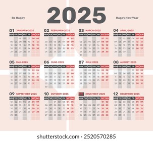 Wall Calendar One Page Calendar Single Page Calendar 2025