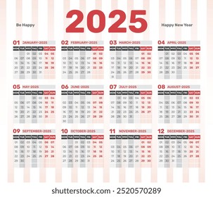 Wall Calendar One Page Calendar Single Page Calendar 2025
