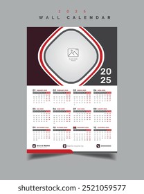 Calendario de pared Calendario de una página Calendario de una sola página Plantilla de diseño de calendario 2025 