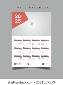 Calendario de pared Calendario de una página Calendario de una sola página Plantilla de diseño de calendario 2025 