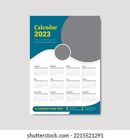 Wall Calendar One Page Template 2023