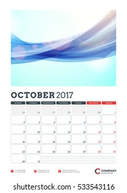 Wall Calendar Planner Template for 2017 Year. October. Vector Design Template with Abstract Background. Week starts Monday. Portrait Orientation