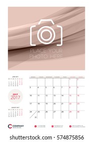 Wall calendar planner template for 2017 Year. July. Vector stationery design template. Week starts on Monday