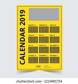 Wall calendar planner template for 2019 year. Set of 12 months. Week starts on Monday. Vector illustration