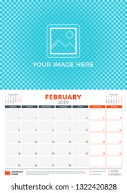 Wall calendar planner template for 2019 year. February 2019. Week starts on Monday. Vector illustration