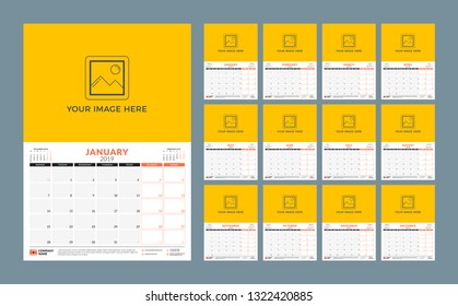 Wall calendar planner template for 2019 year. Week starts on Monday. Vector illustration