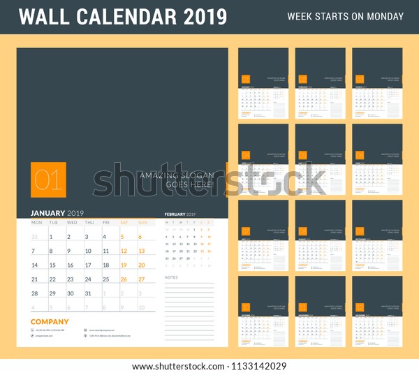 Wall Calendar Planner Template 2019 Year Stock Vector (Royalty Free ...