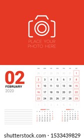 Wall calendar planner template for 2020 year. February 2020. 3 months on the page. Week starts on Sunday. Vector illustration
