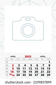 Wall Kalender-Planer Vorlage für April 2023, Woche beginnt am Sonntag. Vektorgrafik.