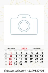 Wall calendar planner template for October 2023, week starts on sunday. Vector illustration.