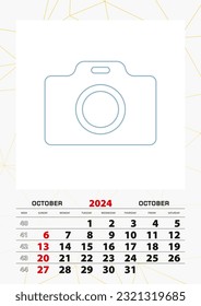 Wall Kalender-Planer Vorlage für Oktober 2024, Woche beginnt am Sonntag. Vektorgrafik.