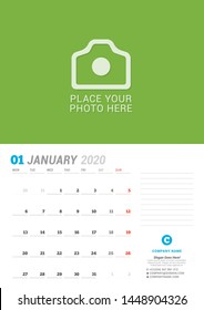 Wall calendar planner template. Vector stationery design print template with place for photo