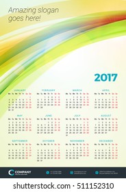 Wall Calendar Poster for 2017 Year. Vector Design Print Template. Stationery Design. Vector Calendar with Abstract Background